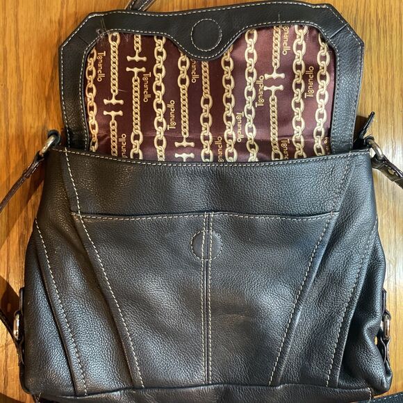 Tignanello Black Shoulder Bag Purse Tumbled Leather - Picture 2 of 12